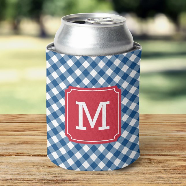 Enfriador De Latas Monograma de Moda de país Blue Gingham Personalize (Subido por el creador)
