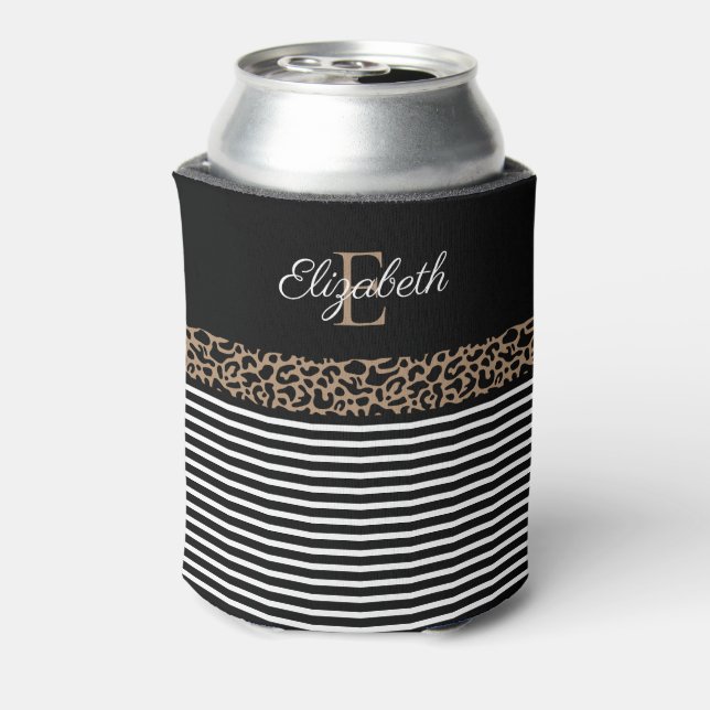Enfriador De Latas Monograma de moda Leopard Print Mug (Reverso de la lata)