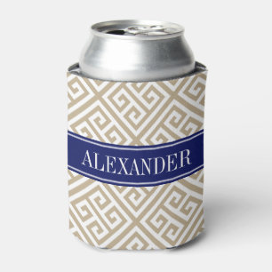 Enfriador De Latas Monograma de nombre en azul marino con llave grieg