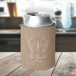 Enfriador De Latas Monograma de nombre familiar personalizado en burl