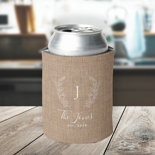 Enfriador De Latas Monograma de nombre familiar personalizado en burl (Subido por el creador)
