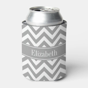 Enfriador De Latas Monograma De Nombre Gris Dk Gray White LG Chevron