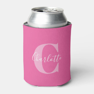 Enfriador De Latas Monograma de nombre moderno elegante en rosa inten