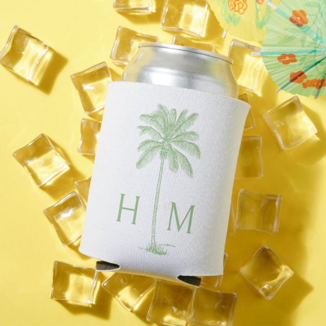Enfriador De Latas Monograma de paleta verde y blanca (Verano in situ)