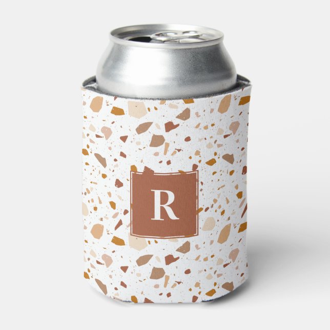 Enfriador De Latas Monograma de patrón artístico Terrazzo Earthy (Lata Anverso)