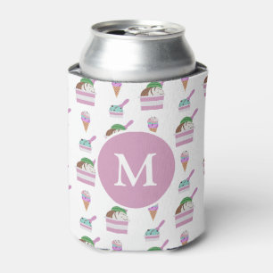 Enfriador De Latas Monograma de patrón de verano de crema de hielo cú
