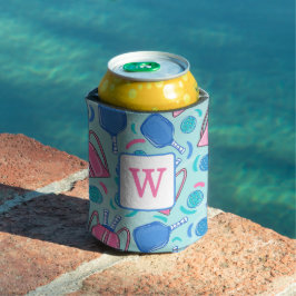 Enfriador De Latas Monograma de Pickleball Blue Preppy