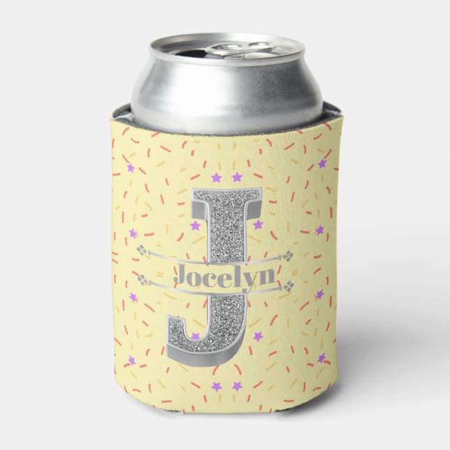 Enfriador De Latas Monograma de plata inicial J personalizado Su nomb (Lata Anverso)