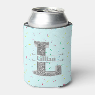 Enfriador De Latas Monograma de plata inicial L personalizado Su nomb