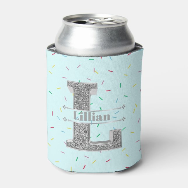 Enfriador De Latas Monograma de plata inicial L personalizado Su nomb (Lata Anverso)