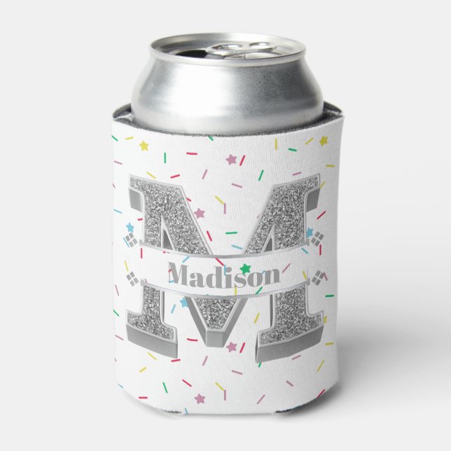 Enfriador De Latas Monograma de plata inicial M personalizado Su nomb (Lata Anverso)