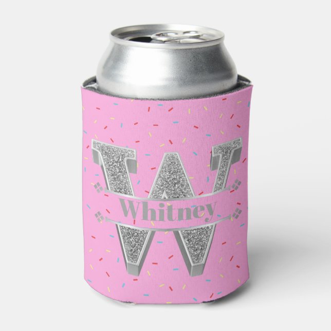 Enfriador De Latas Monograma de plata inicial W personalizado Su nomb (Lata Anverso)
