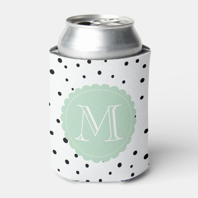 Enfriador De Latas Monograma de puntos de confetti en blanco y negro (Lata Anverso)