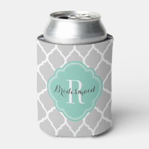 Enfriador De Latas Monograma de quatrefoil grisáceo y Aqua marroquí