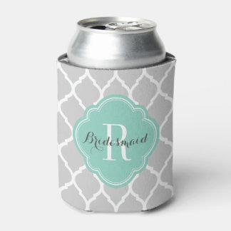 Enfriador De Latas Monograma de quatrefoil grisáceo y Aqua marroquí