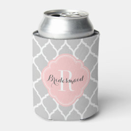 Enfriador De Latas Monograma de quatrefol marroquí gris y rosa