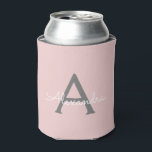 Enfriador De Latas Monograma de Rubor Gris rosa moderno con guión de<br><div class="desc">Refrigeradores de bebidas de la fiesta de cumpleaños o de la bachillerato con escritura simple rosa y gris de Rubor. Estos Bodas, duchas nupciales o Refrigeradores de bebidas de la fiesta de cumpleaños pueden ser personalizados para incluir su nombre de pila. Póngase en contacto con el diseñador para obtener elementos...</div>