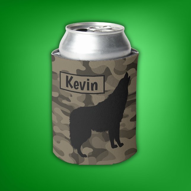 Enfriador De Latas Monograma de silueta de lobo negro marrón moderno  (Subido por el creador)