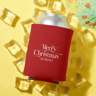 Enfriador De Latas Monograma de tipografía blanca Feliz Navidad