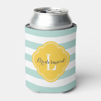 Enfriador De Latas Monograma de tiras de adormidera y amarillo