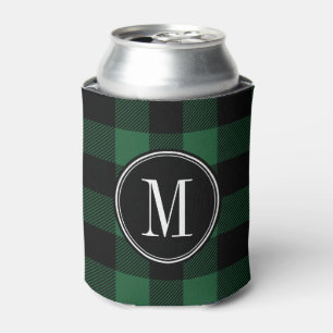 Enfriador De Latas Monograma de verificación de búfalo negro y verde