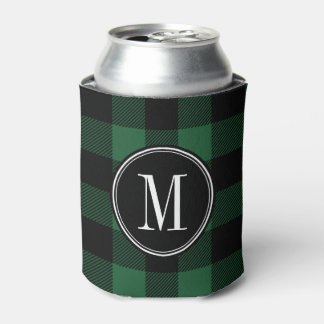 Enfriador De Latas Monograma de verificación de búfalo negro y verde