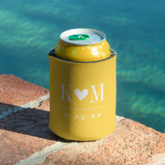 Enfriador De Latas Monograma del Boda amarillo moderno