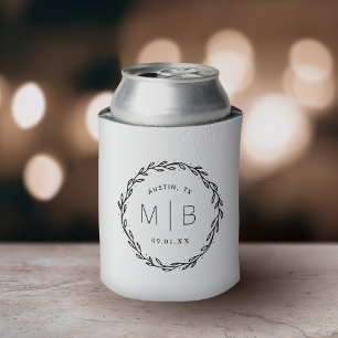 Enfriador De Latas Monograma del Boda de la guirnalda rusa Blanco