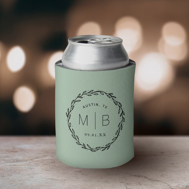 Enfriador De Latas Monograma del Boda de la guirnalda rusa | Sage (Subido por el creador)