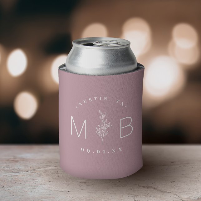 Enfriador De Latas Monograma del Boda del estem floral ruso | Mauve (Subido por el creador)