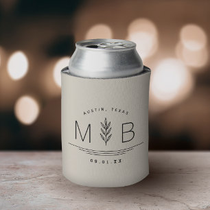 Enfriador De Latas Monograma del Boda del stem botánico   Beige claro