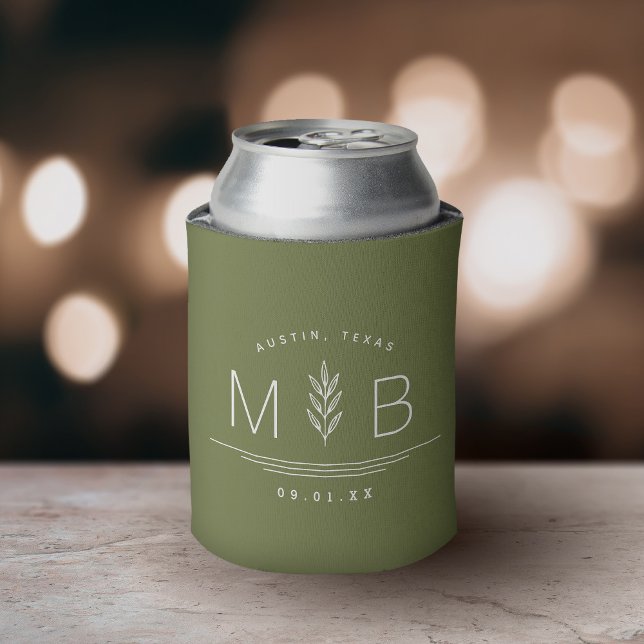 Enfriador De Latas Monograma del Boda del stem botánico | Verde oliva (Subido por el creador)