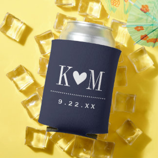 Enfriador De Latas Monograma del Boda moderno azul de la Marina