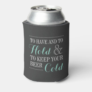 Enfriador De Latas Monograma del Boda moderno gris y acuático