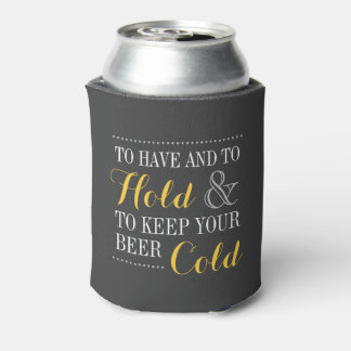 Enfriador De Latas Monograma del Boda moderno gris y amarillo
