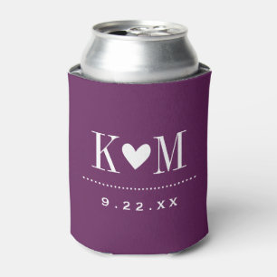 Enfriador De Latas Monograma del Boda moderno púrpura de ciruela