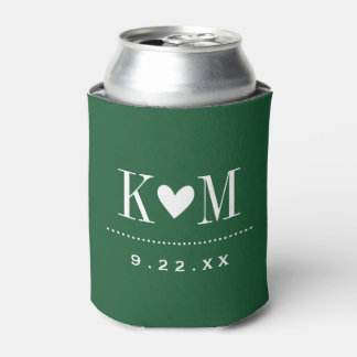 Enfriador De Latas Monograma del Boda moderno verde de Hunter