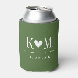 Enfriador De Latas Monograma del Boda moderno verde moss