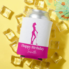 Enfriador De Latas Monograma del Chica de golf de cumpleaños Rosado