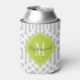 Enfriador De Latas Monograma del enrejado gris y verde