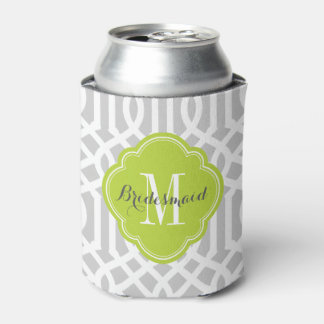 Enfriador De Latas Monograma del enrejado gris y verde