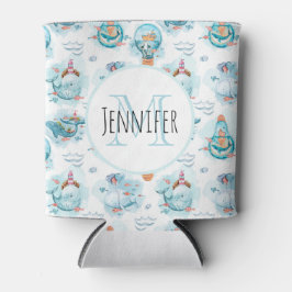 Enfriador De Latas Monograma del patrón acuático de las ballenas náut