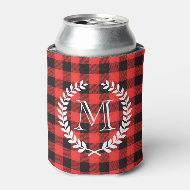Enfriador De Latas Monograma del patrón de Gingham (Lata Anverso)