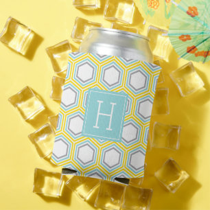 Enfriador De Latas Monograma del patrón de Honeycomb amarillo
