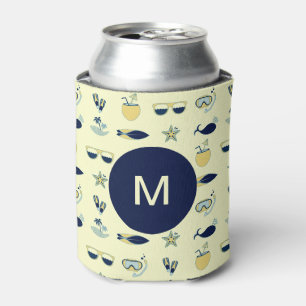 Enfriador De Latas Monograma del patrón de símbolos de verano de moda