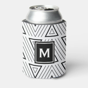 Enfriador De Latas Monograma del patrón de trazos geométricos negros