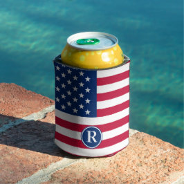 Enfriador De Latas Monograma del Personalizado azul blanco rojo patri