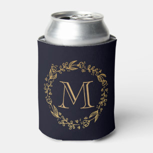 Enfriador De Latas Monograma dorado floral
