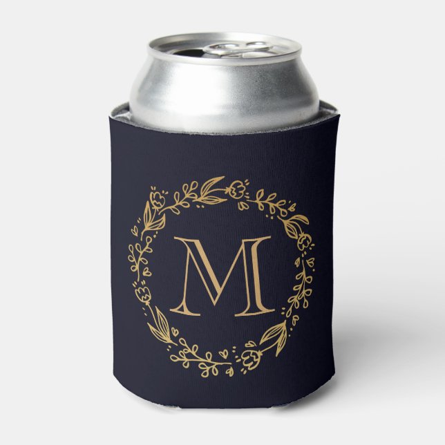 Enfriador De Latas Monograma dorado floral (Lata Anverso)