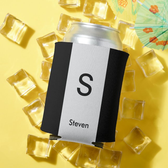 Enfriador De Latas Monograma dos tonos negro moderno y gris claro (Verano in situ)